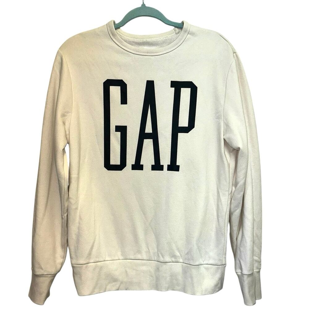 Gap Logo Sweatshirt Small Stone Cream Crewneck Graphic Pullover Athleisure